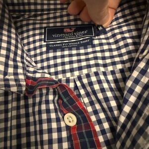 Vineyard Vines Men's Navy and White Plaid Shirt